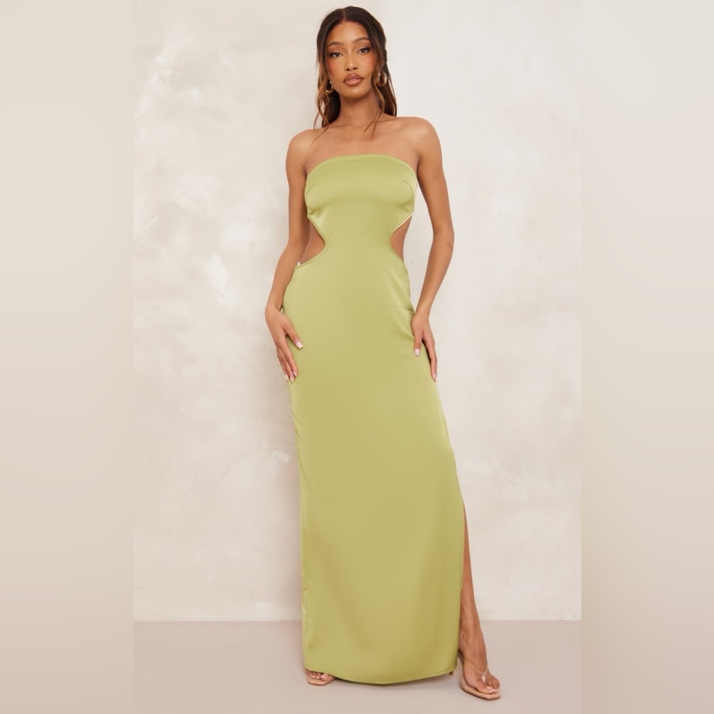 Satin Bandeau Side Cut Out Maxi Dress